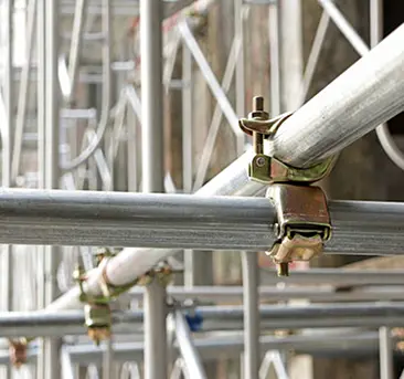 Close-up of a scaffold tube and coupler connection