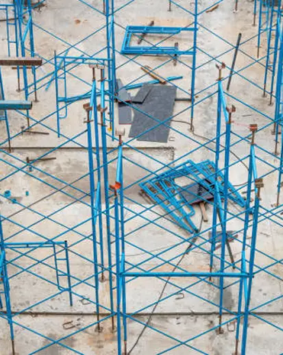 Cuplock shoring system erected against a building facade