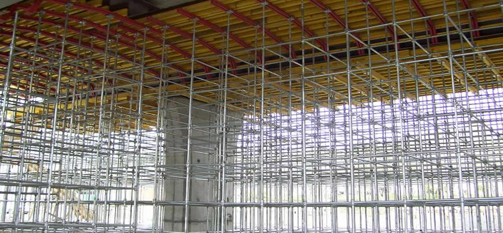 Galvanised steel scaffold stair tower with guardrails